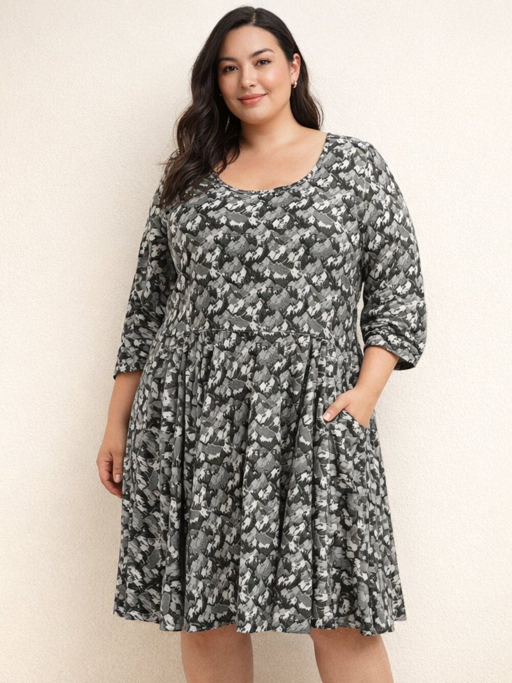 Svaha USA A-line Twirl dress Size 5XL 100% Cotton Bear and Mountain Print Knit